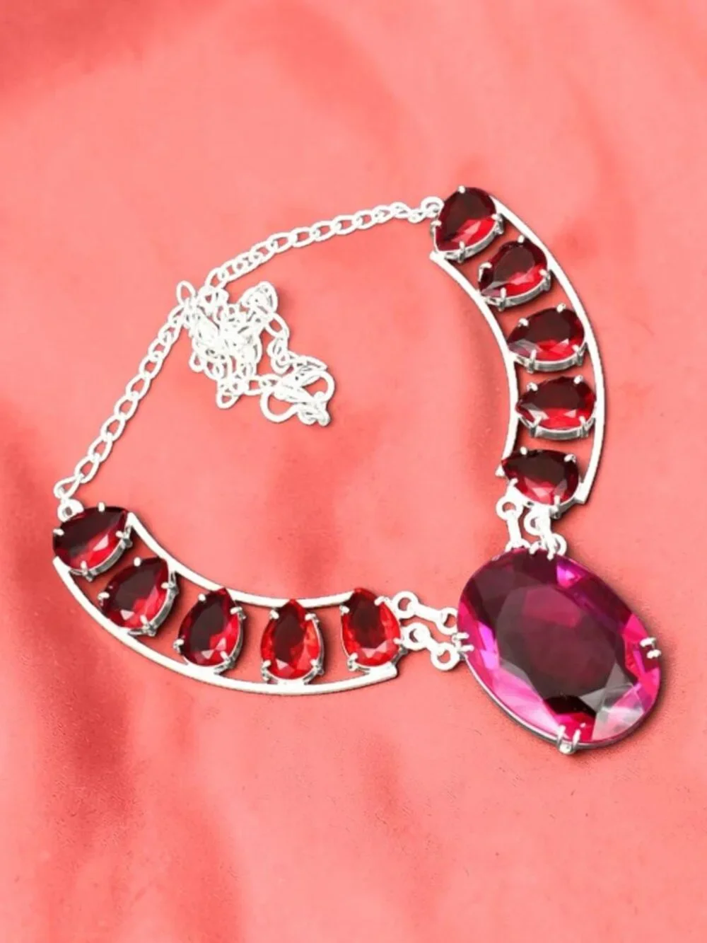 Pink Topaz Garnet Gemstone Handmade Necklace 44 Grams